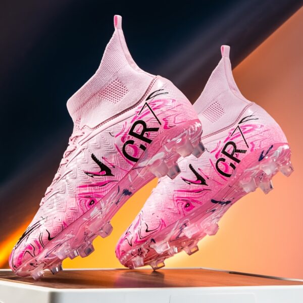 Youth Boys' High-Top Football Cleats - Lightweight Breathable Training Shoes with TPU Studs, Pink & Clear Design, All-Season Comfort for Outdoor Soccer Practice & Matches, Football Shoes, Durable Sportswear